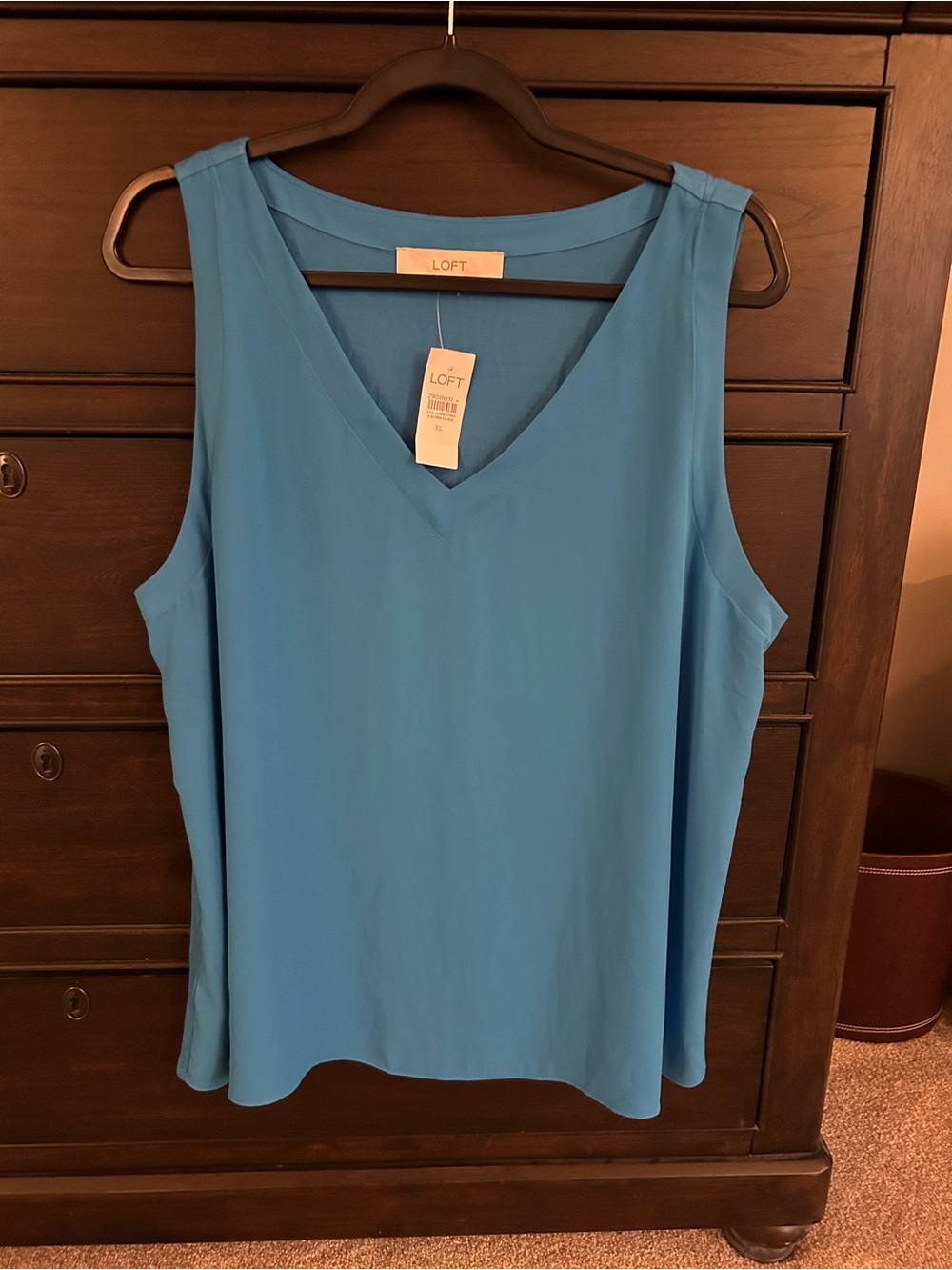 NWT New LOFT Sleeveless Mix Media V-Neck Tank Blouse in Bright Blue XL